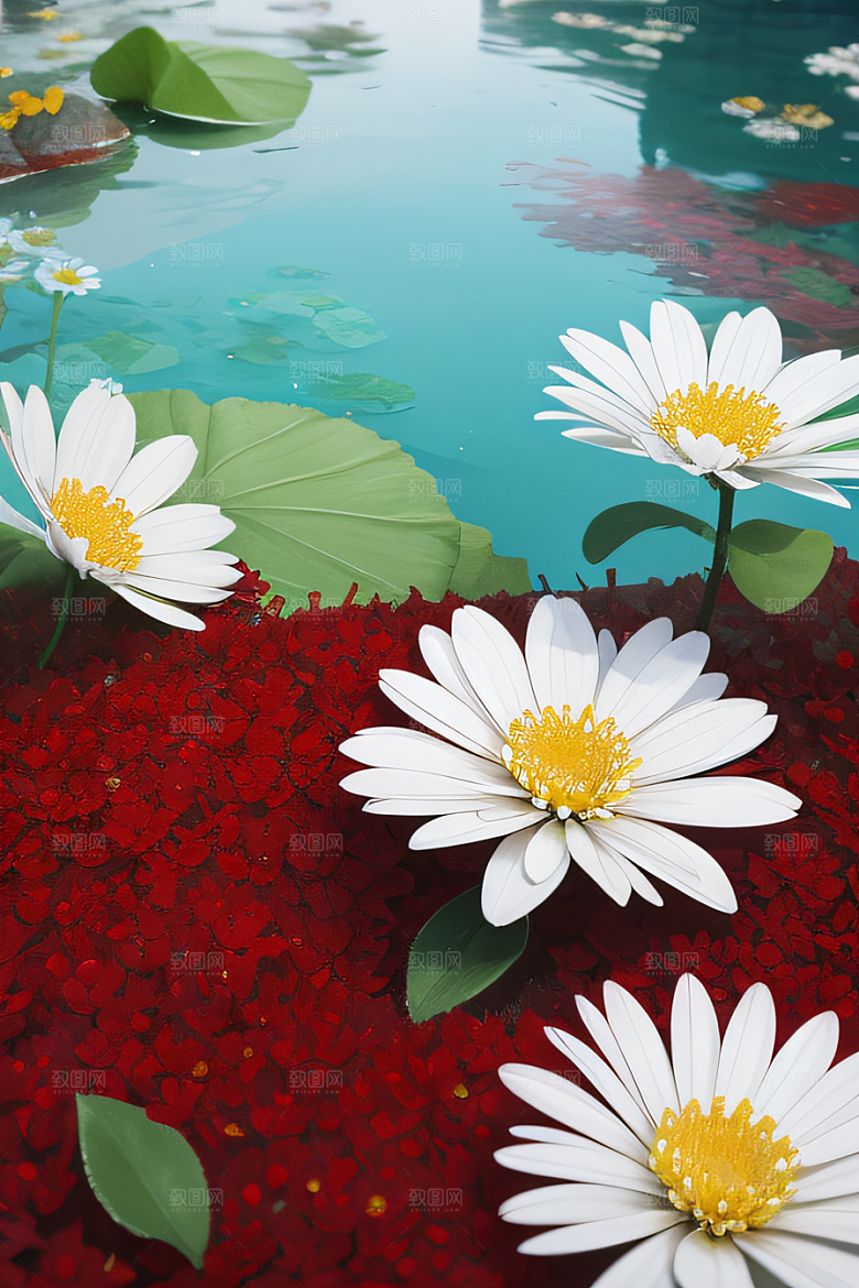 深海之花水底花瓣与心露共舞