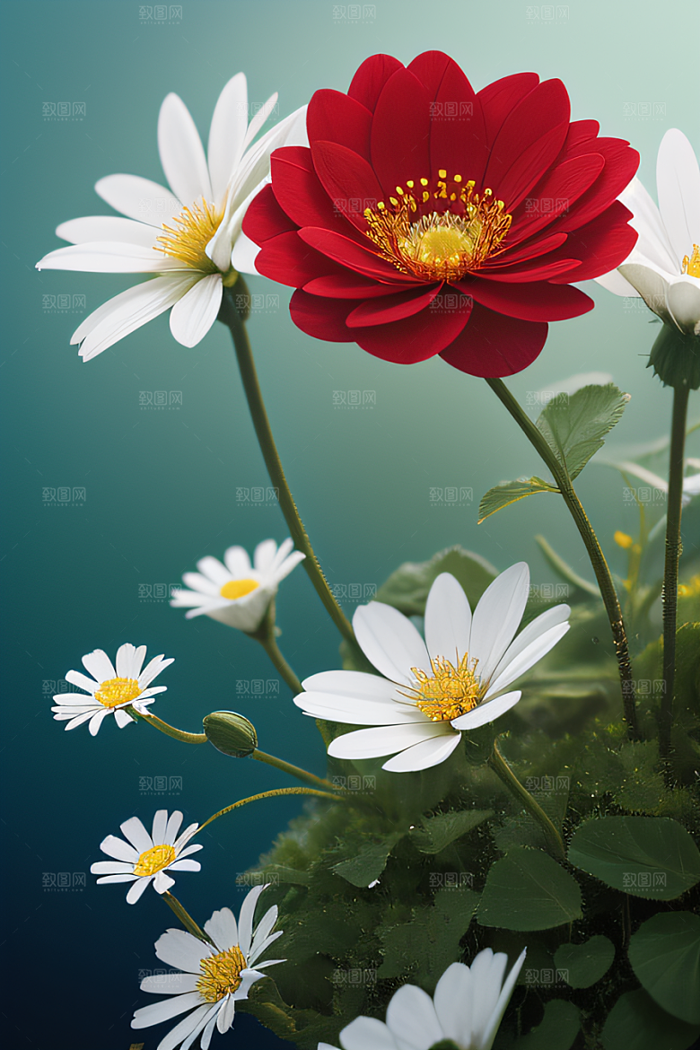 深海之花水底花瓣与心露共舞