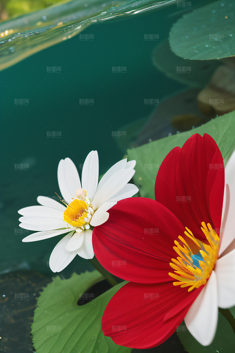 神奇红花深海水底花瓣与心露