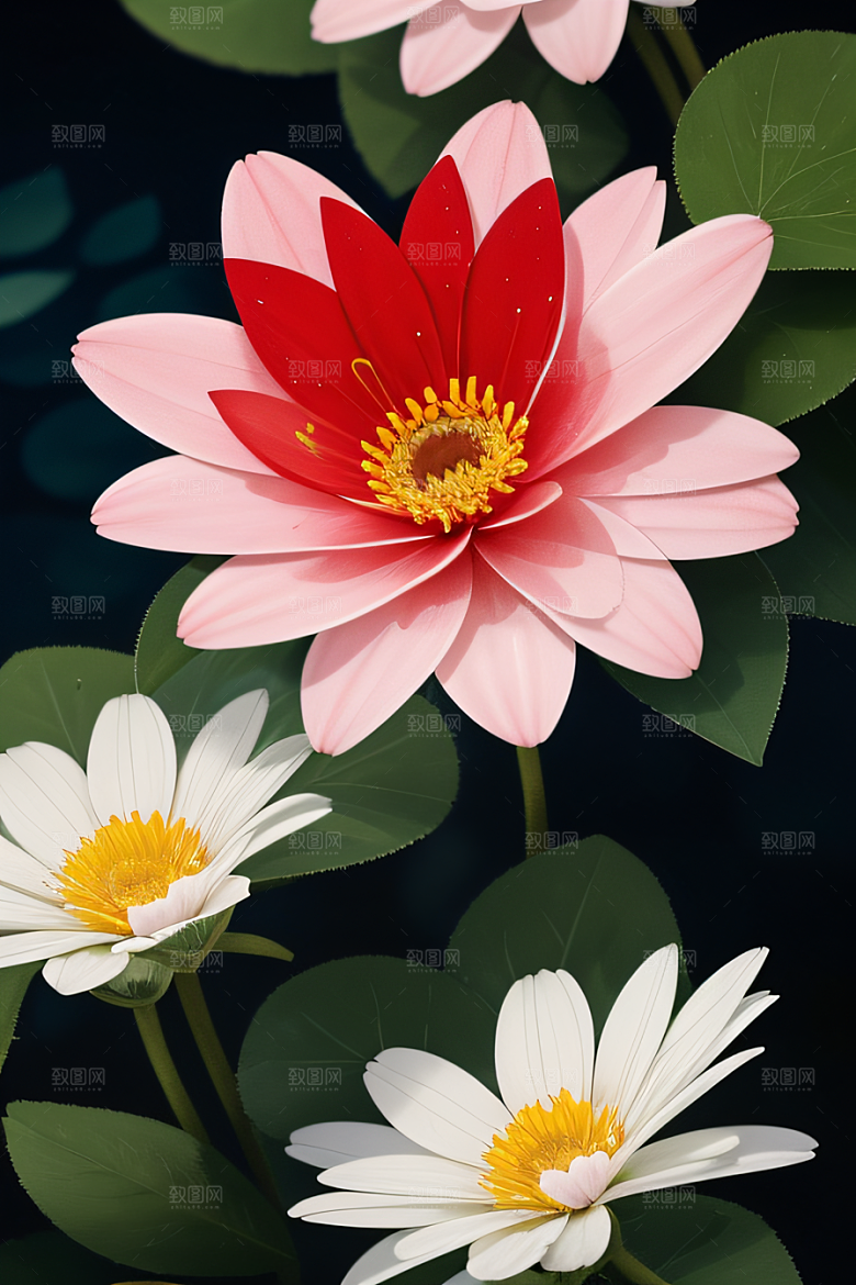 神奇红花深海水底花瓣与心露