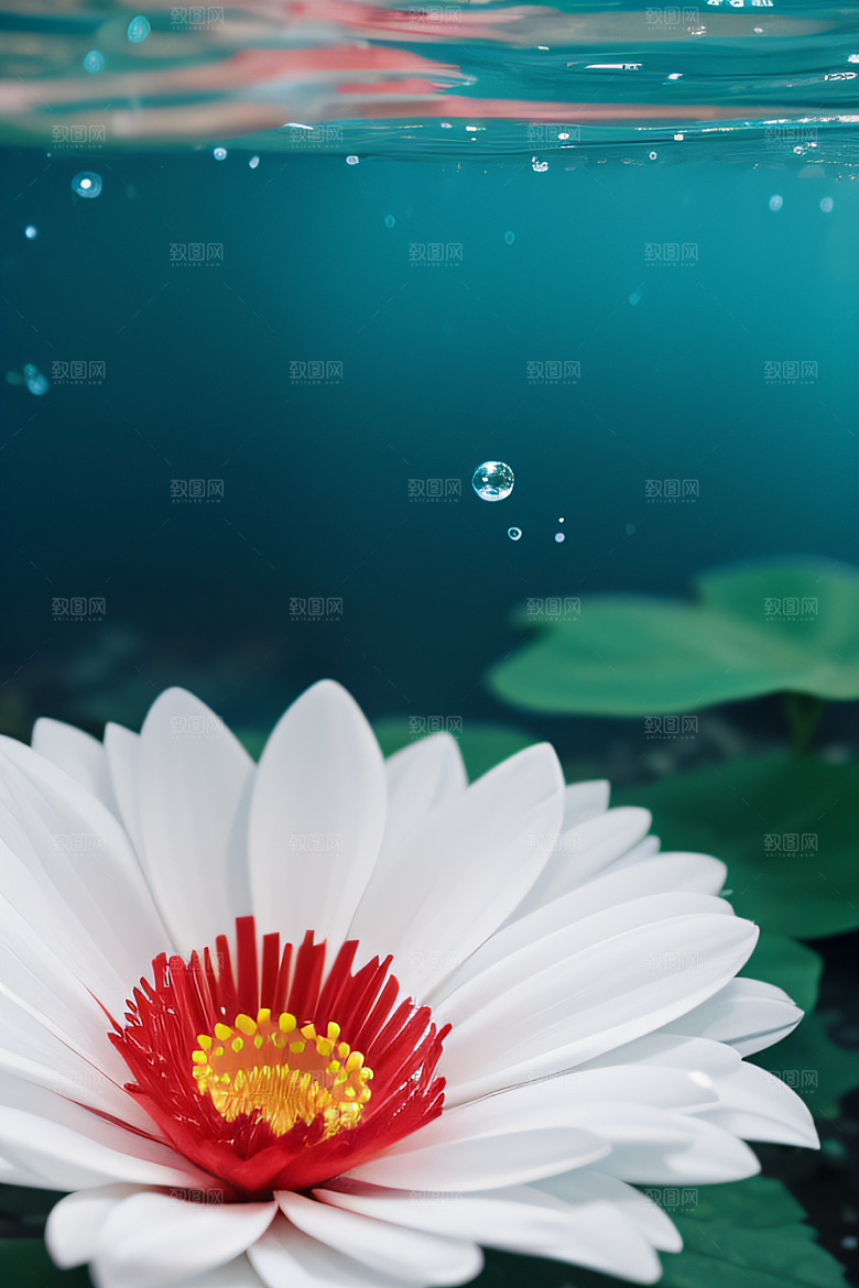神秘红花深海水底花瓣与露心