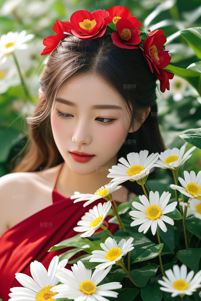 神秘红花深海水底花瓣与露心