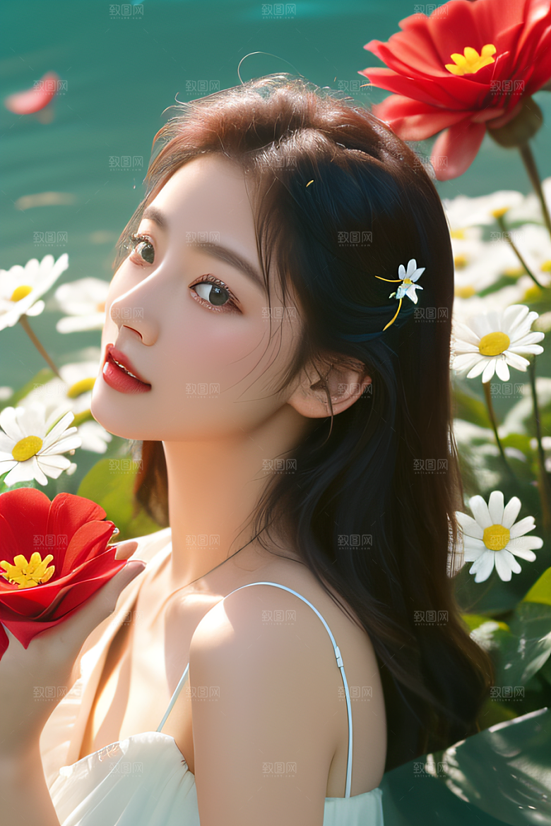 神秘红花深海水底花瓣与露心
