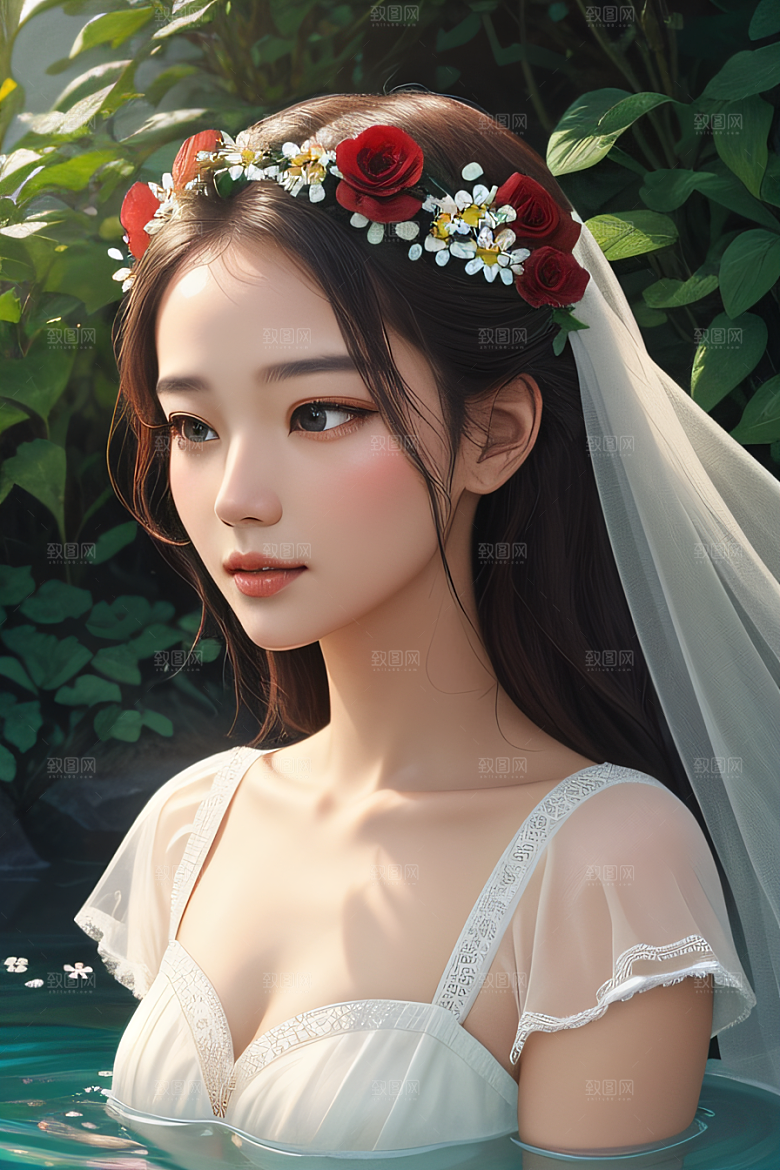 神秘红花深海水底花瓣与露心