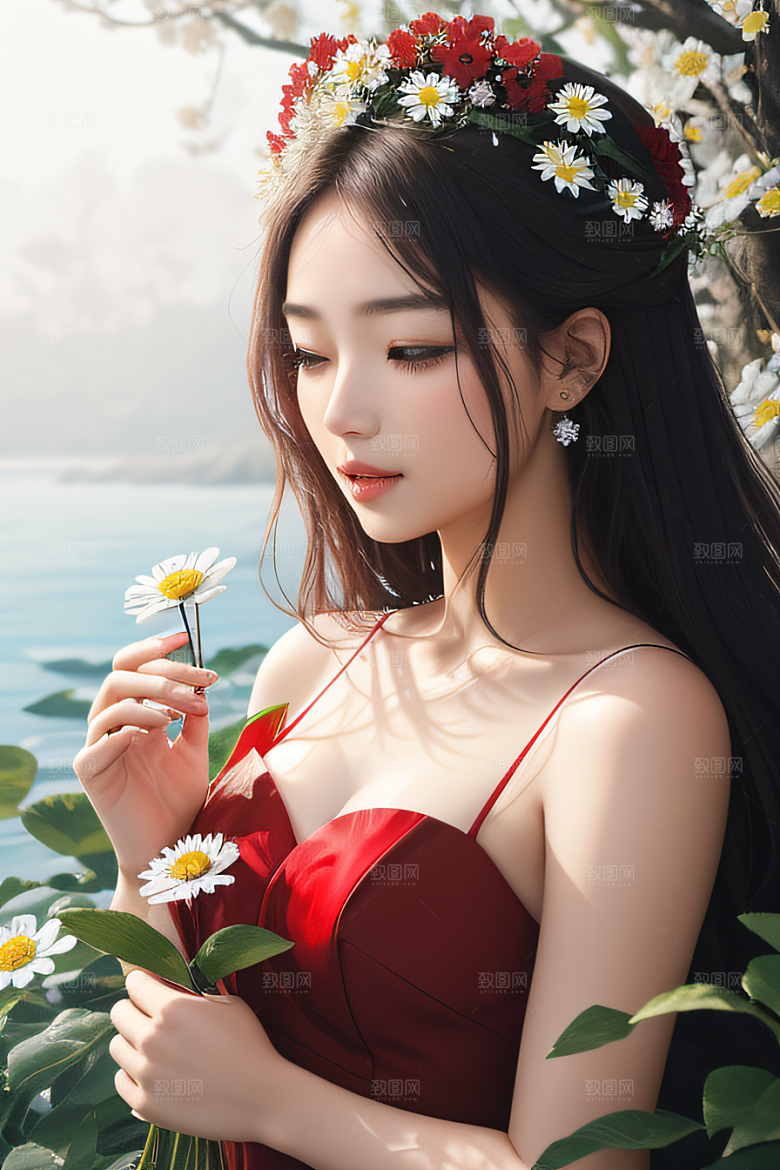 神秘红花深海水底花瓣与露心