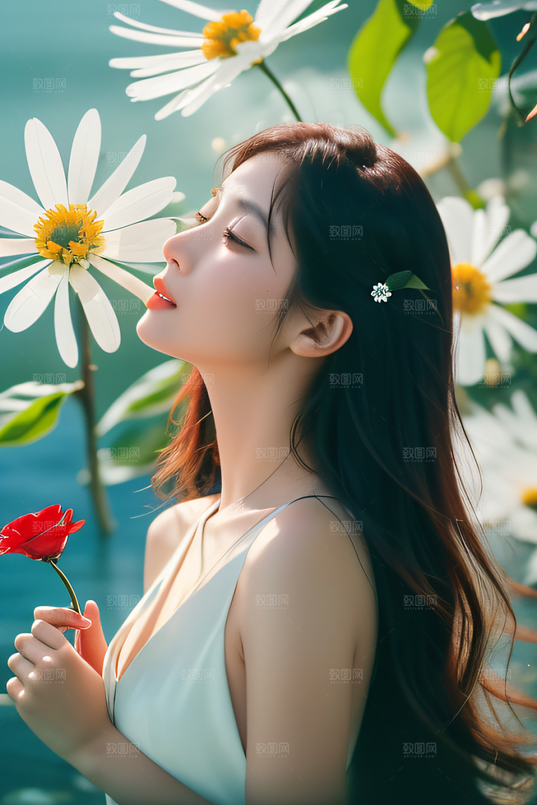 深海之花水底花瓣与露珠之心