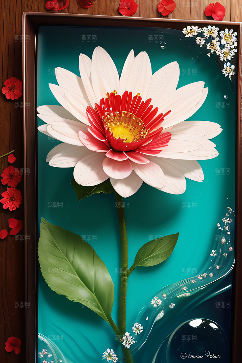 深海之花水底花瓣与露珠之心
