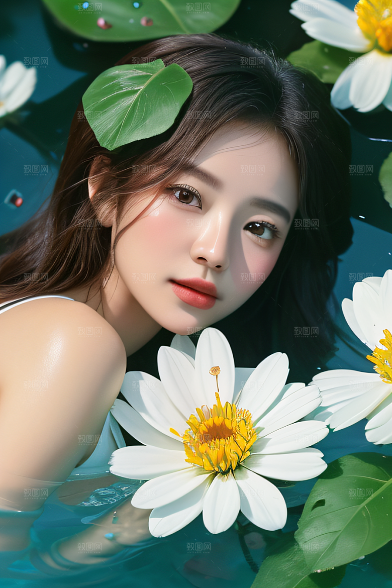 深海之花水底花瓣与露珠之心