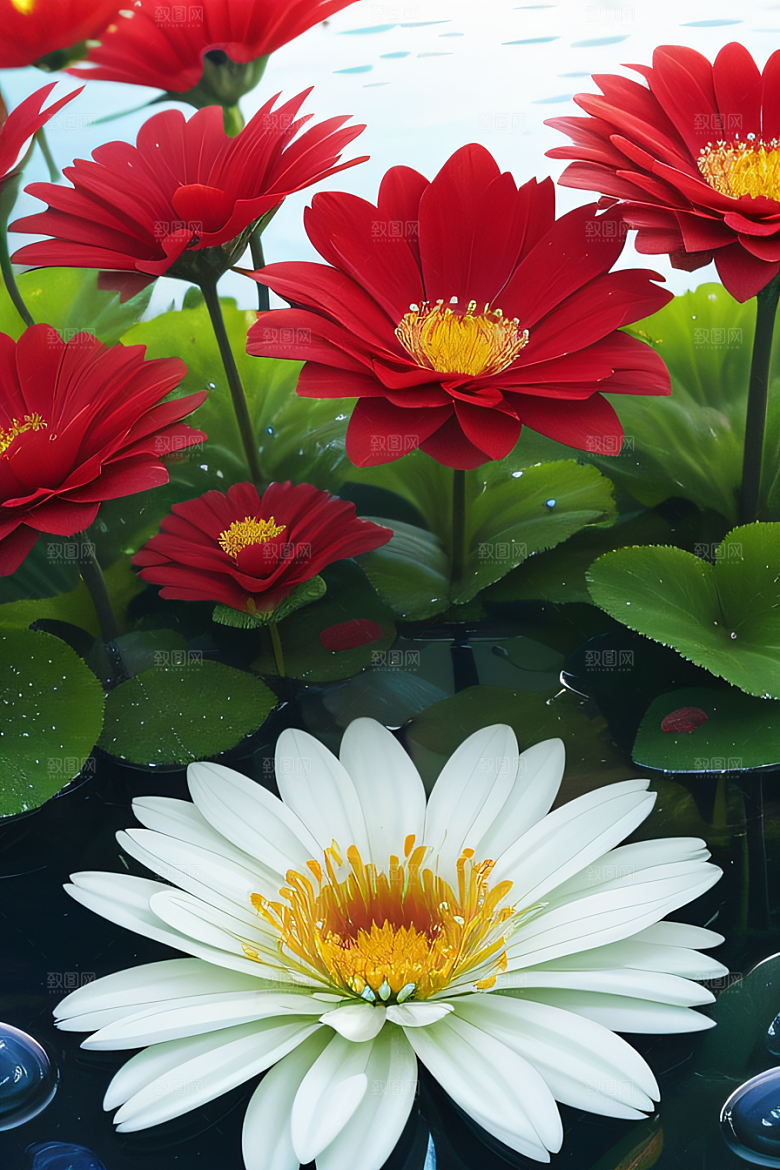 深海之花水底花瓣与露珠之心