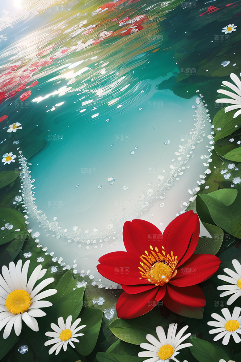 神奇红花深海水瓣与晶莹露心