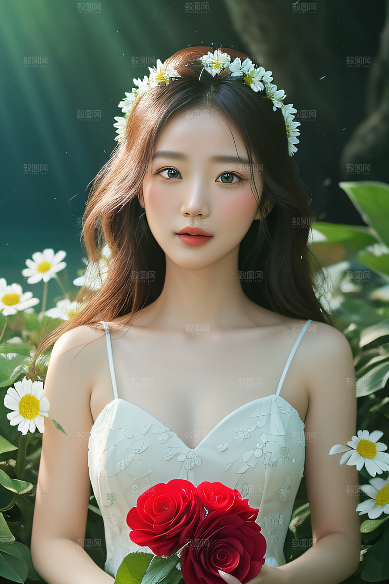 神奇红花深海水瓣与晶莹露心