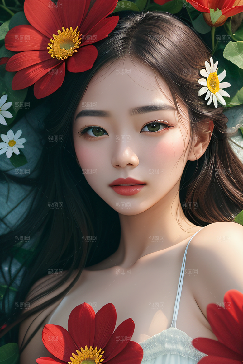 神奇红花深海水瓣与晶莹露心