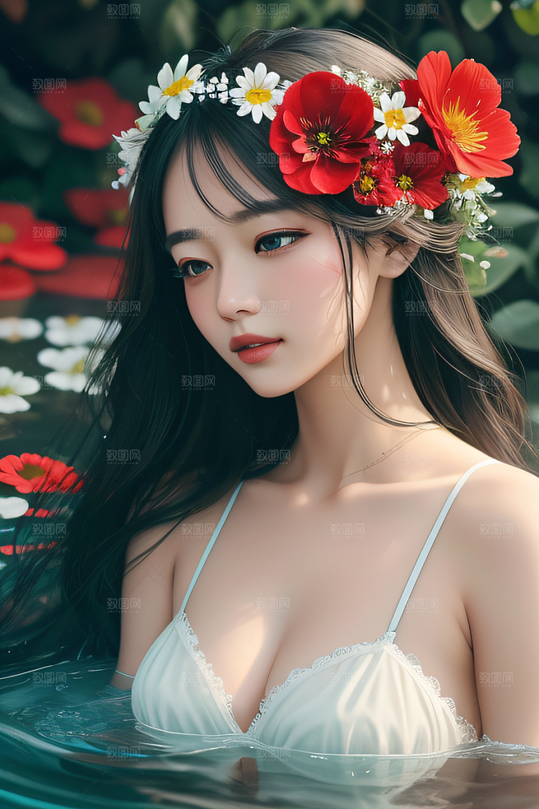 神奇红花深海水瓣与晶莹露心