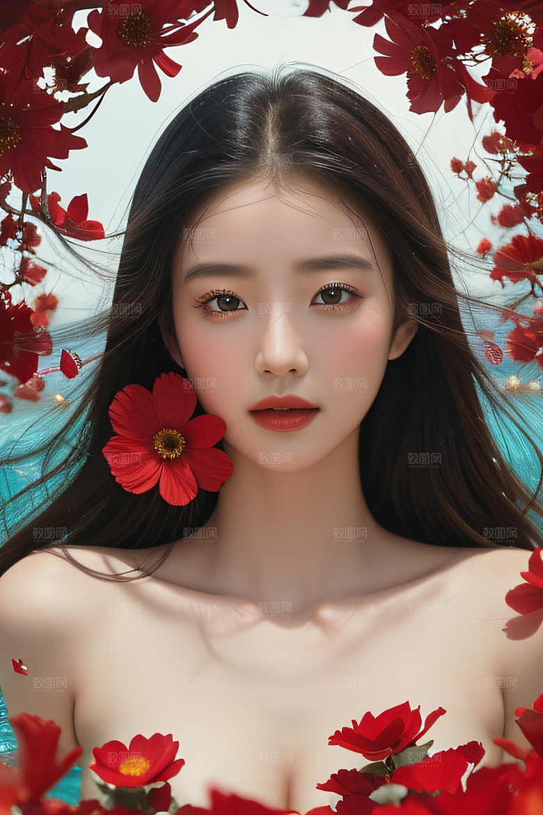 深海之花水下花瓣与露珠般的心