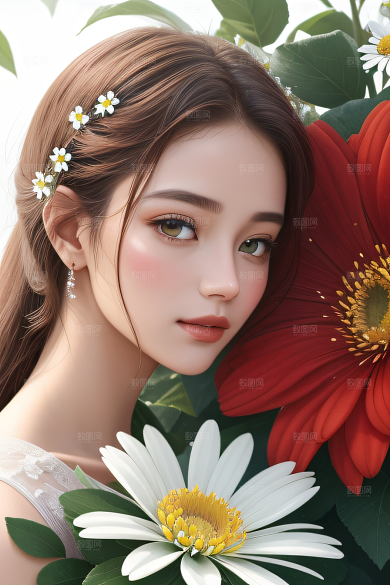 神奇红花深海水底花瓣与心露相互倾心