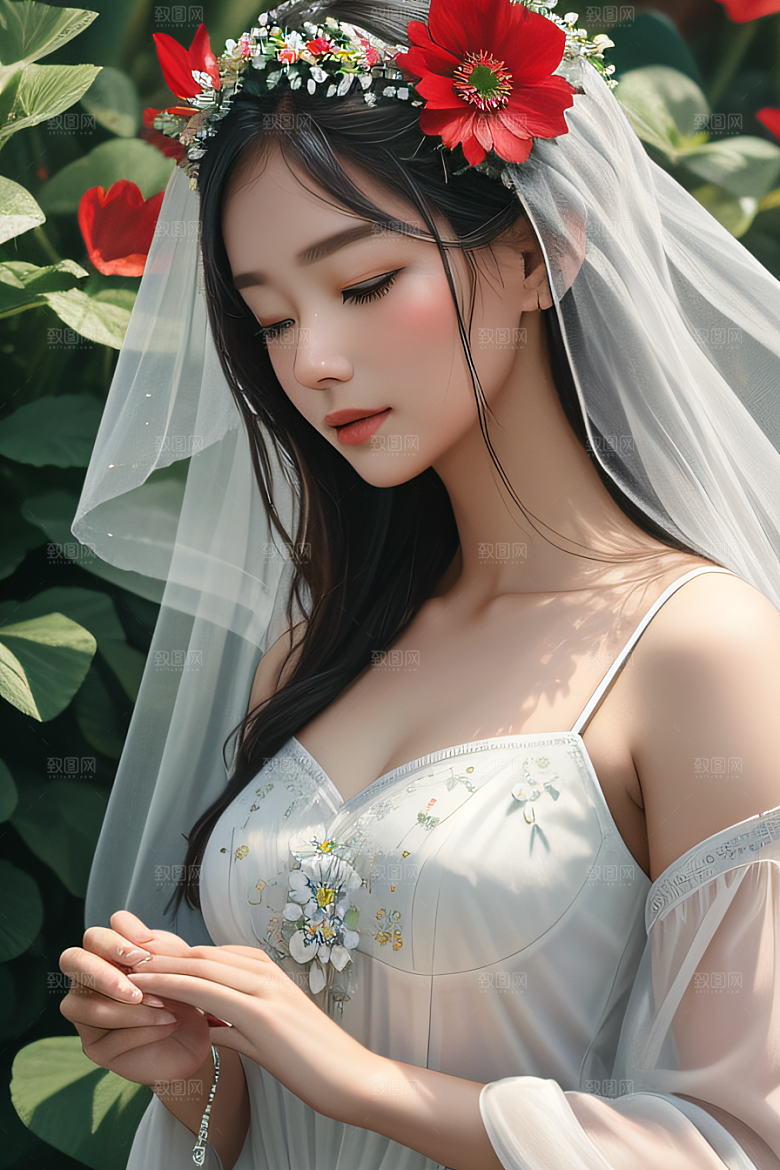 神奇红花深海水底花瓣与心露相互倾心