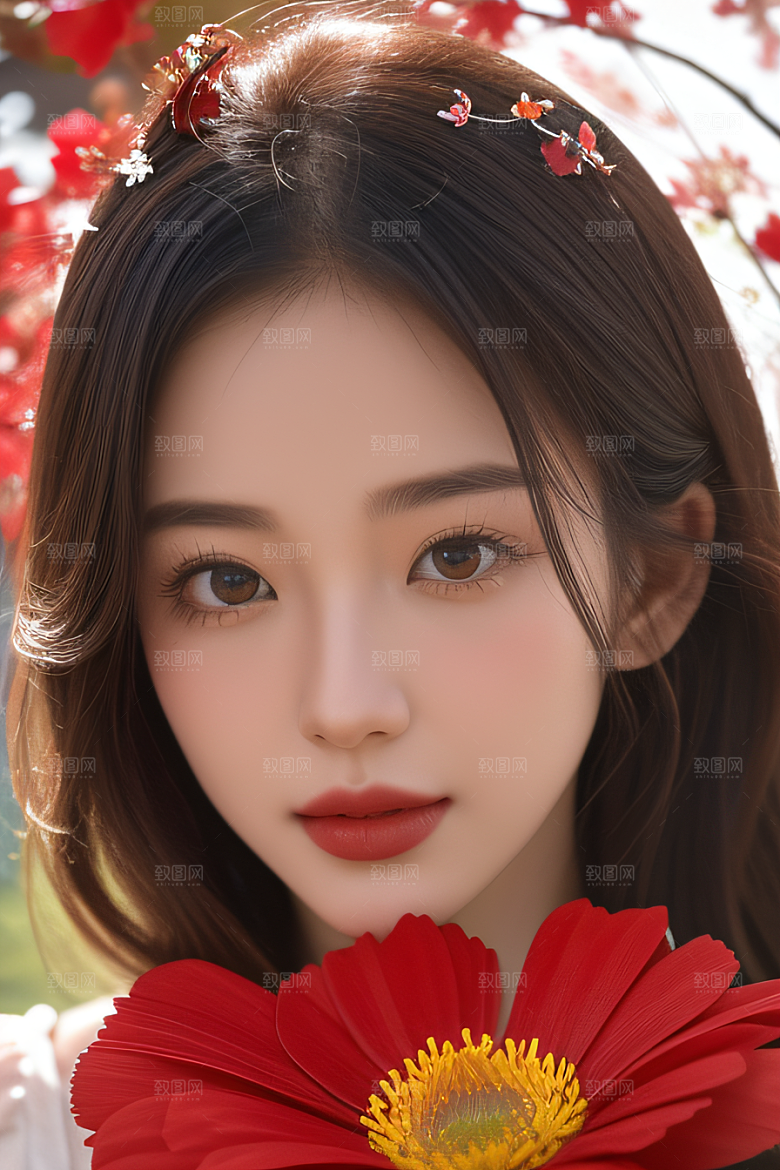 神奇红花深海水底花瓣与心露相互倾心
