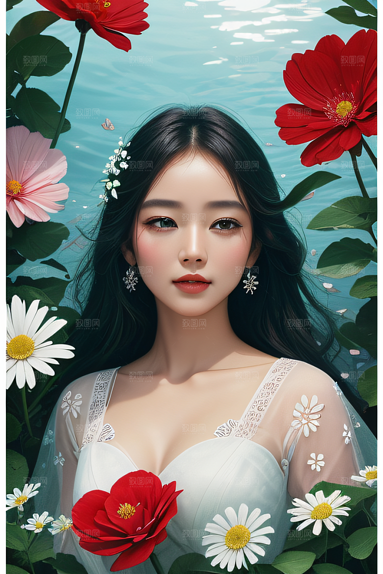 深海之花水下花瓣与心露交相辉映