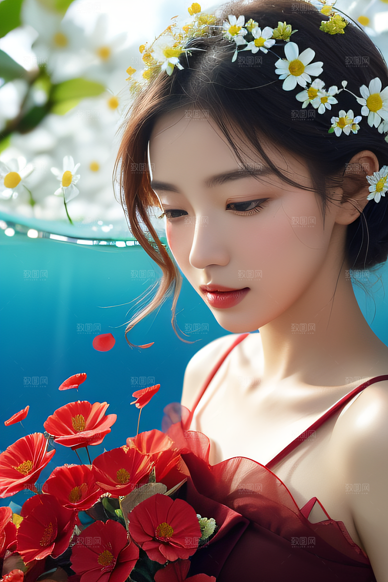 深海之花水下花瓣与心露交相辉映