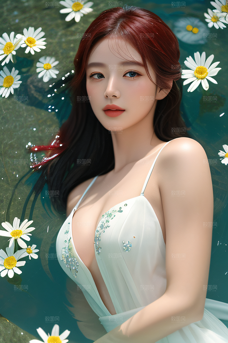 神秘红花深海水底花瓣与心露相映