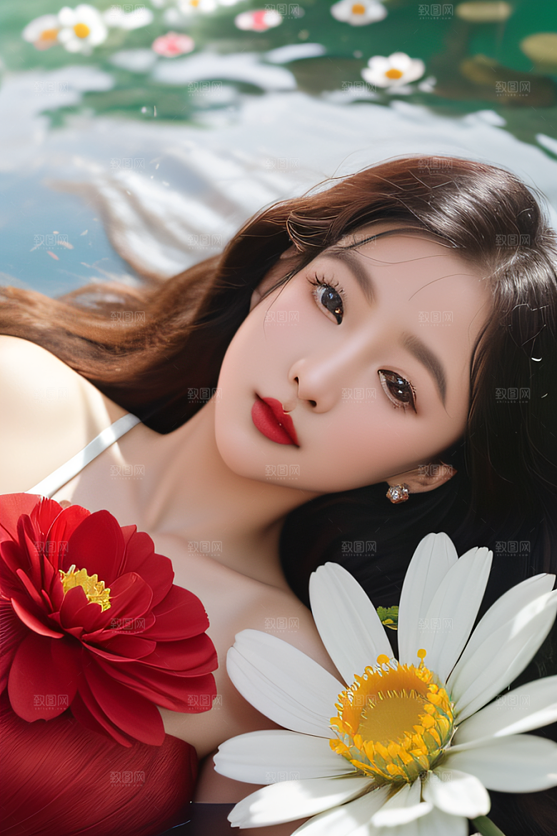 神秘红花深海水底花瓣与心露相映