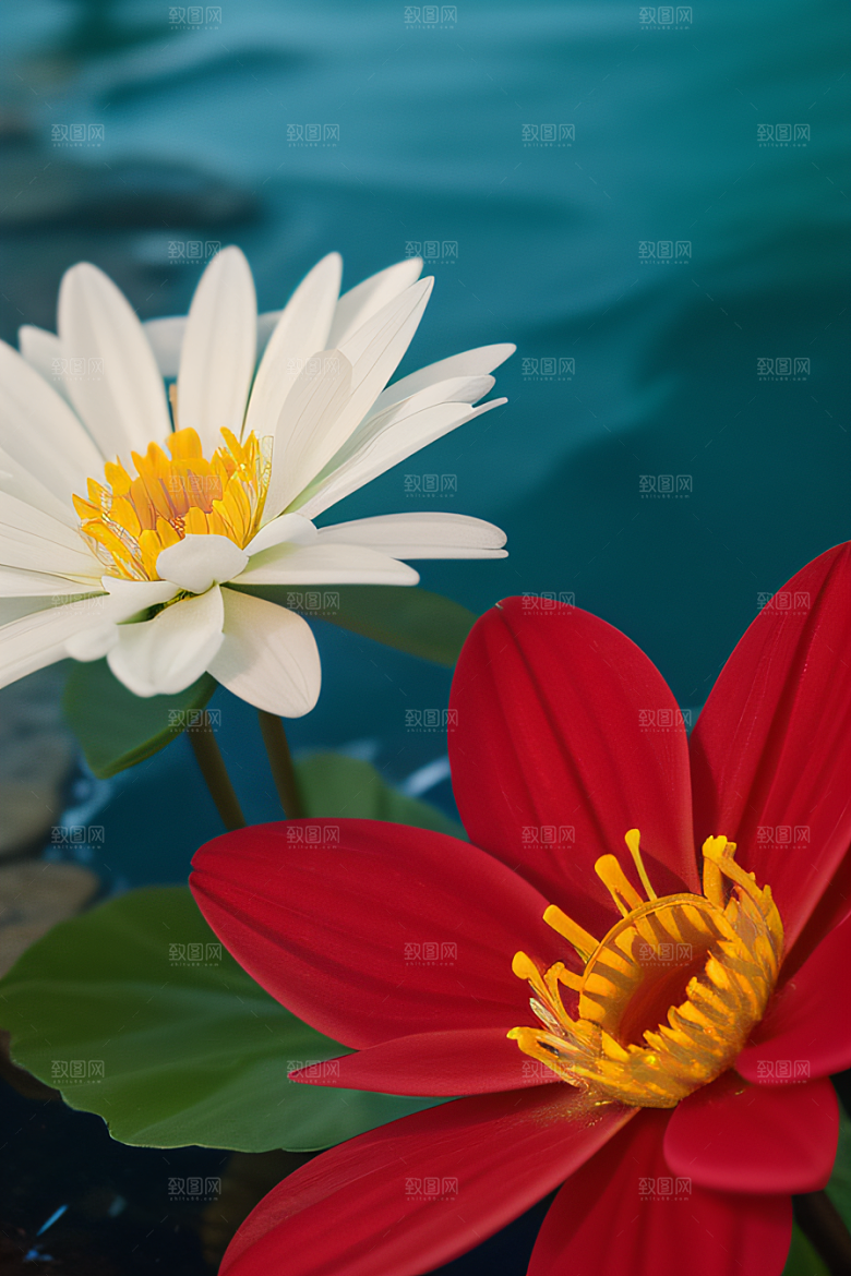 神秘红花深海水底花瓣与心露相映