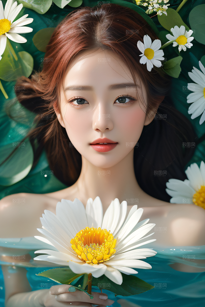 深海之花水底花瓣与心露共舞