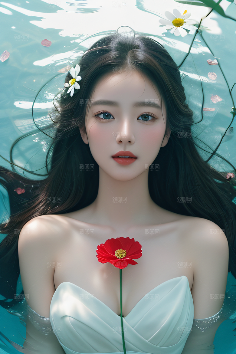 深海之花水下花瓣与露心交织