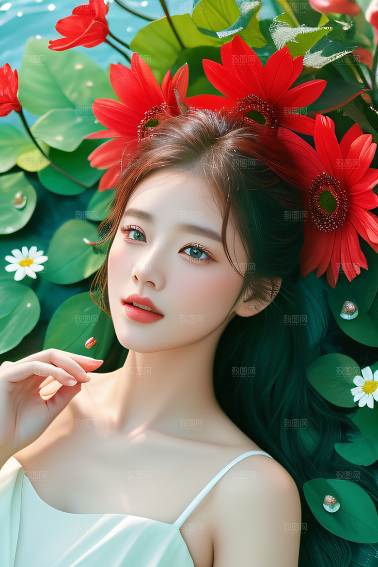 深海之花水下花瓣与露心交织