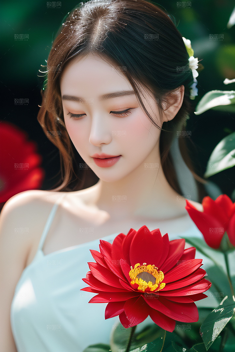 神秘红花深海水底花瓣与露心