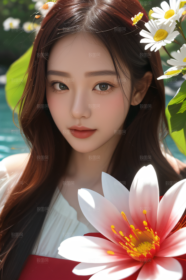 神秘红花深海水底花瓣与露心