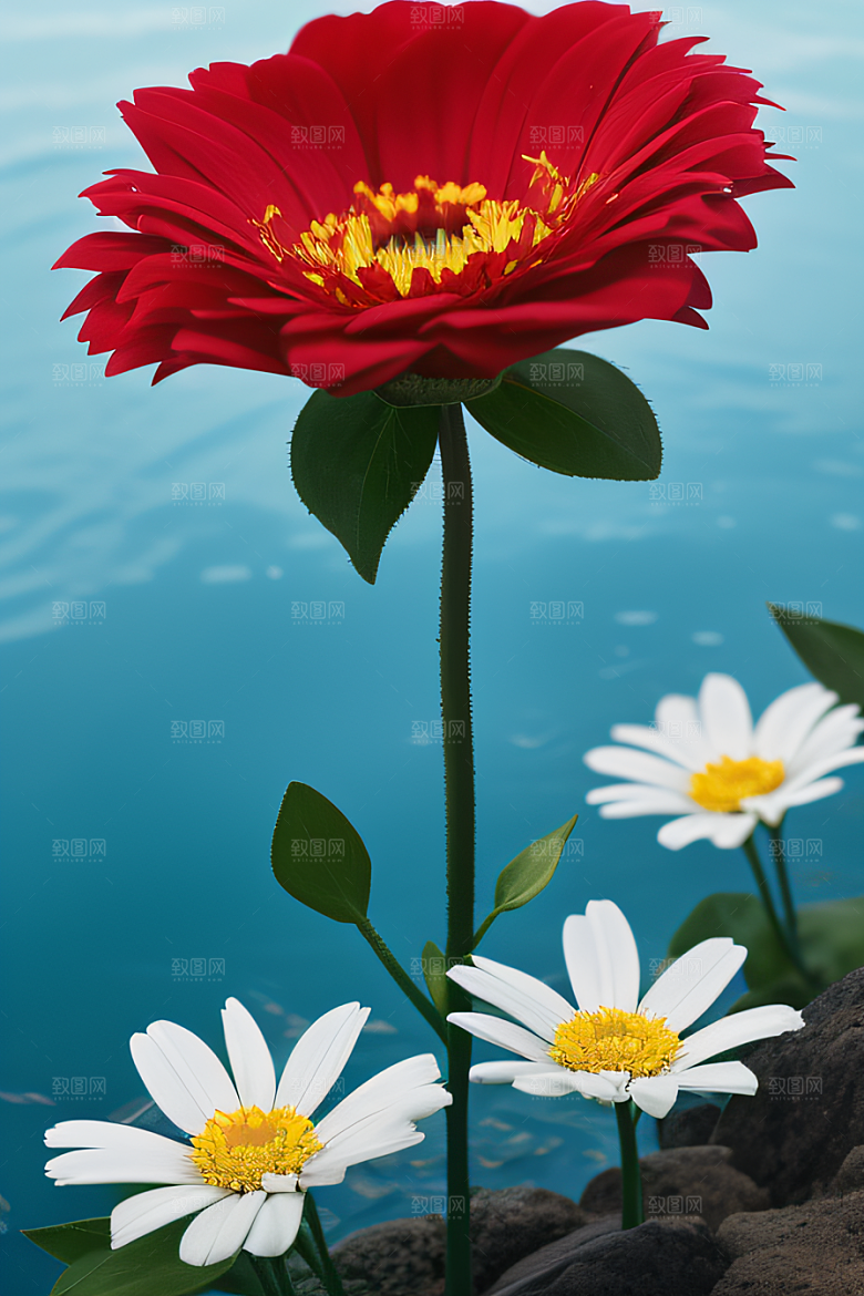 神秘红花深海水底花瓣与露心