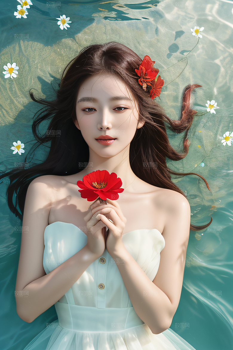 深海之花水底花瓣与露珠之心