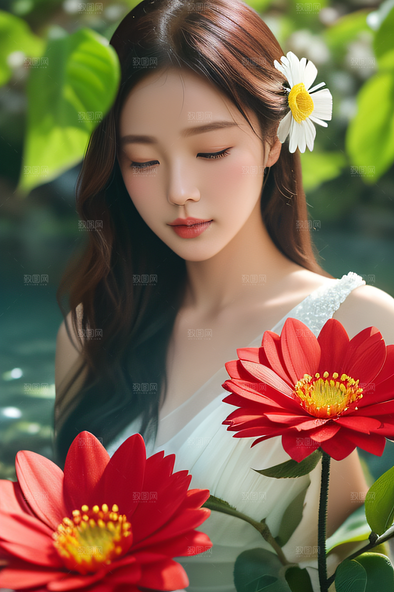 深海之花水底花瓣与露珠之心
