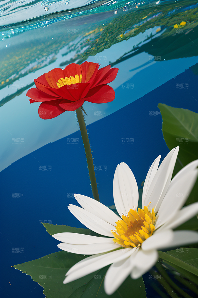神奇红花深海水瓣与晶莹露心