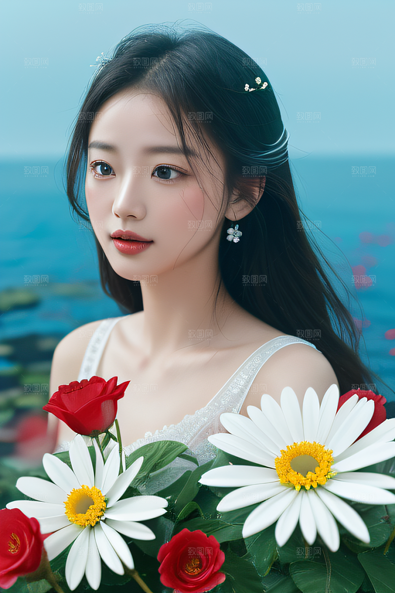 神奇红花深海水瓣与晶莹露心