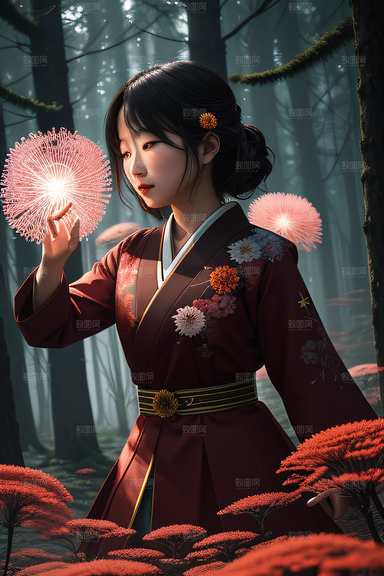 东京森林中的红蜘蛛菊自然之美的焦点
