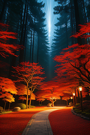 东京森林中的石团反冲戏剧性的自然之美