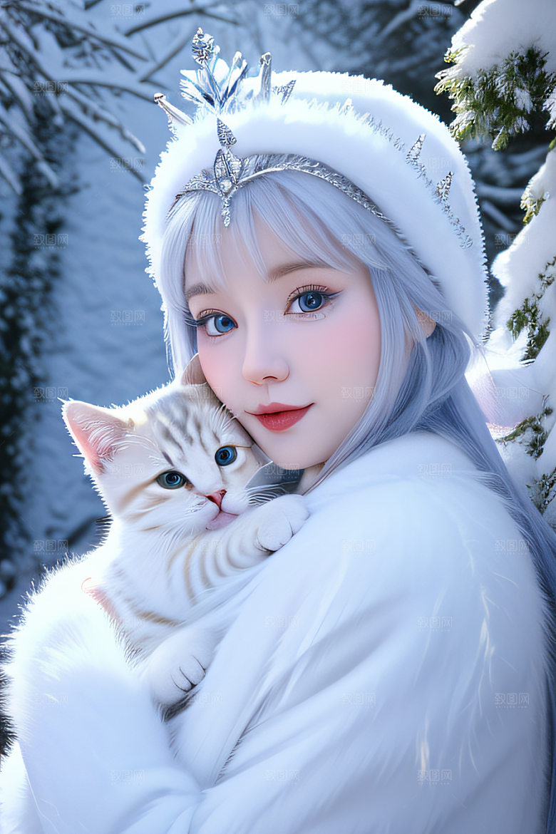 可爱宝贝猫咪穿上雪后女王装扮梦幻可爱