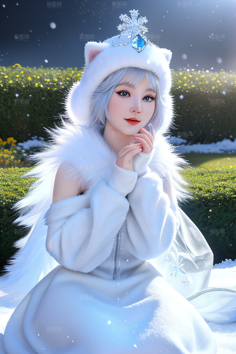 小猫咪化身皮克斯风格雪后女王迷人可爱