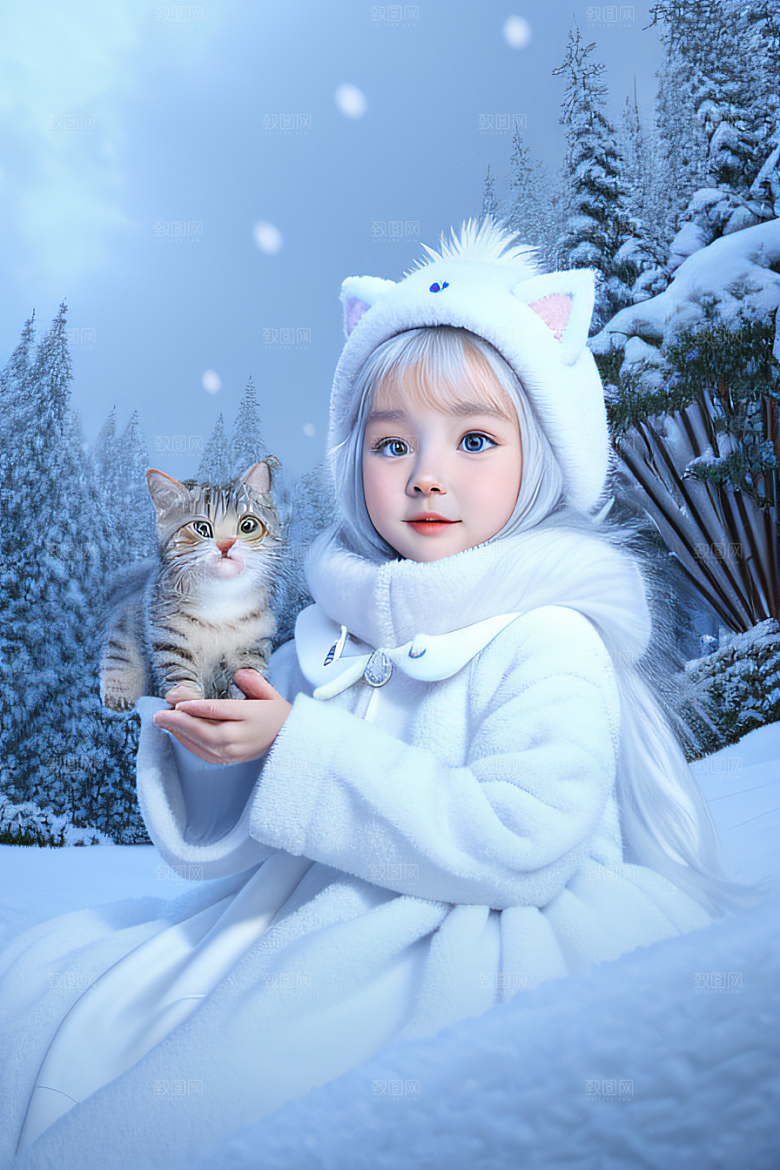 小猫咪化身皮克斯风格雪后女王迷人可爱