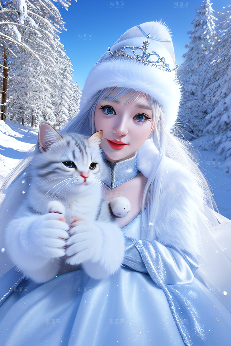可爱宝贝猫咪穿上雪后女王装扮皮克斯风