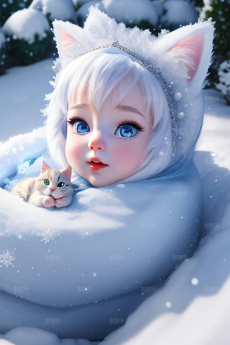 可爱宝贝猫咪穿上雪后女王装扮皮克斯风