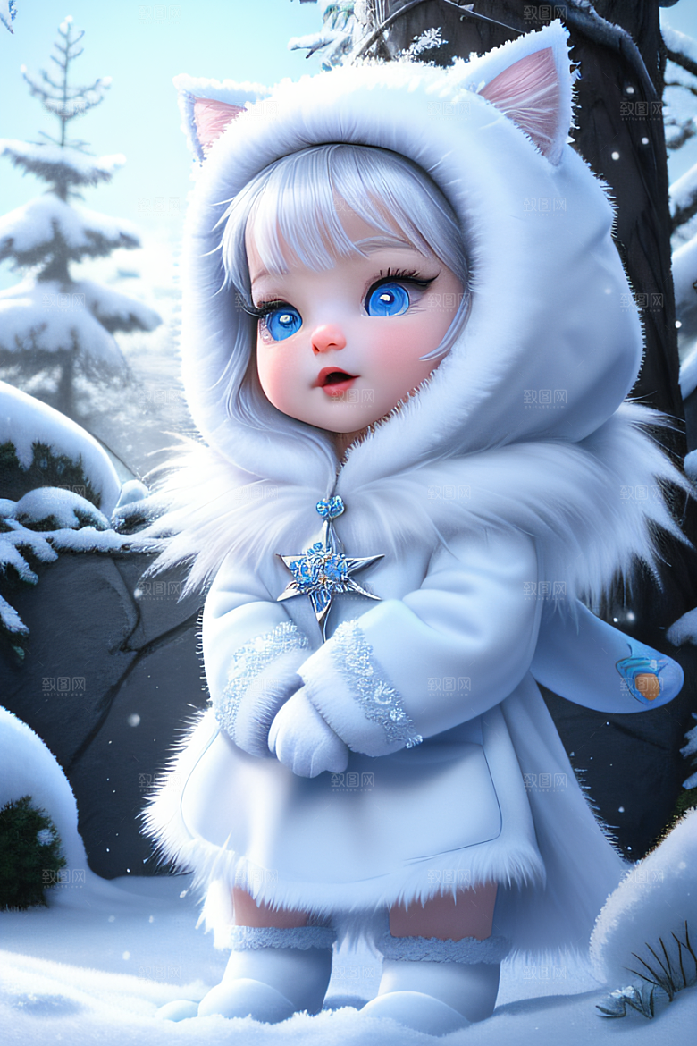 可爱宝贝猫咪穿上雪后女王装扮皮克斯风