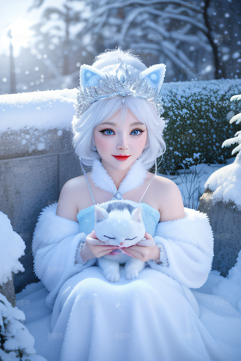 可爱宝贝猫咪穿上雪后女王装扮皮克斯风