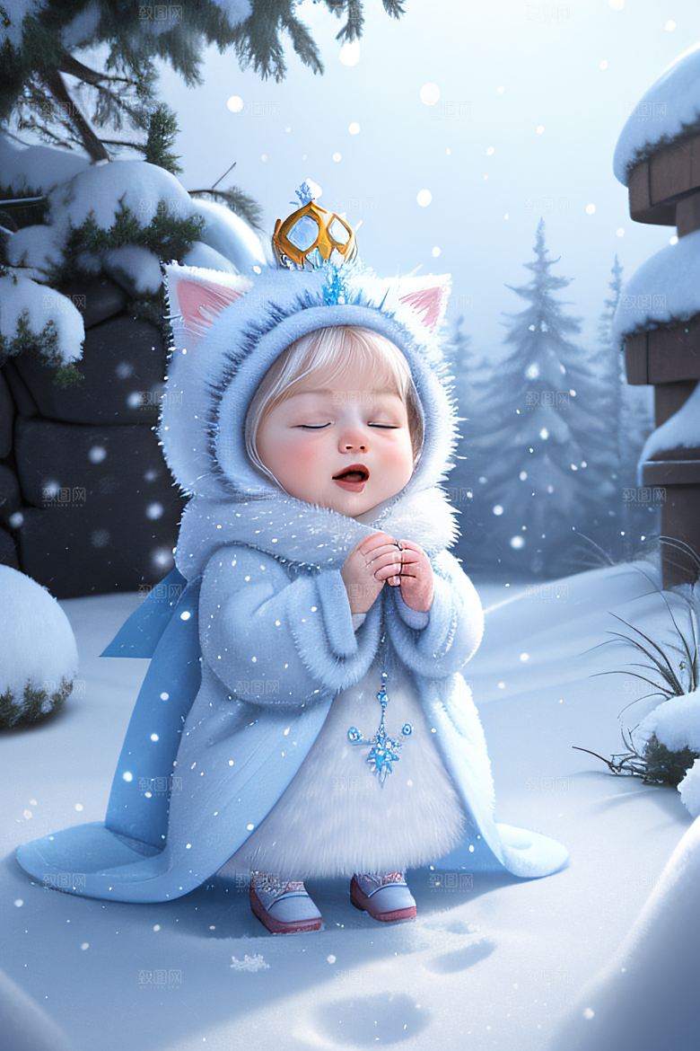 可爱宝贝猫咪穿上雪后女王装扮皮克斯风