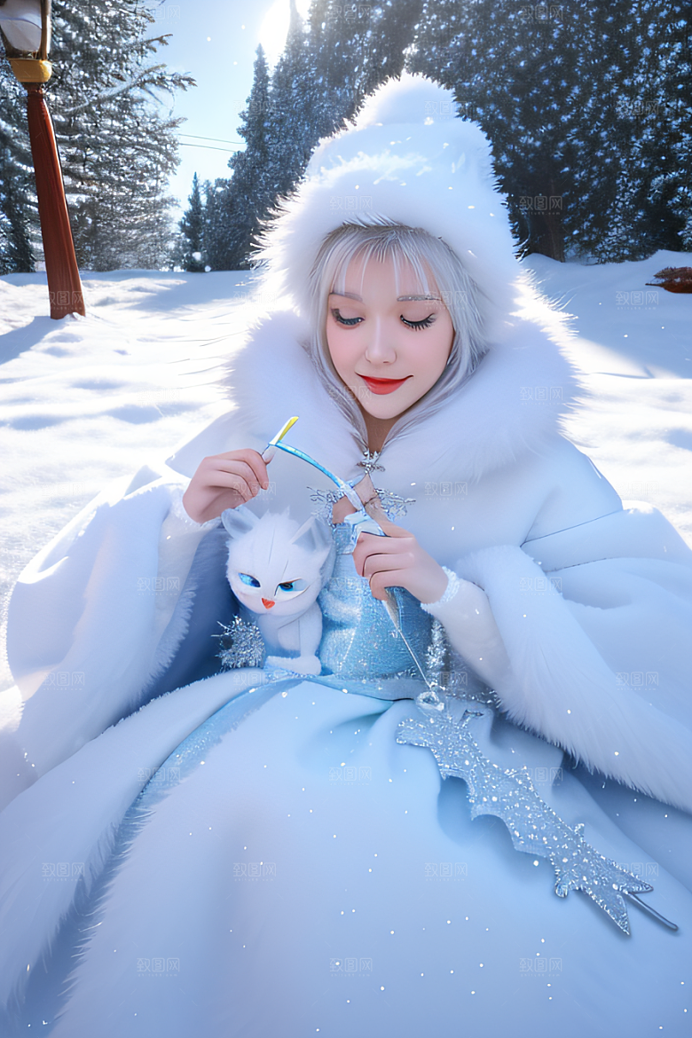 小猫咪扮演皮克斯风格雪后女王可爱模样