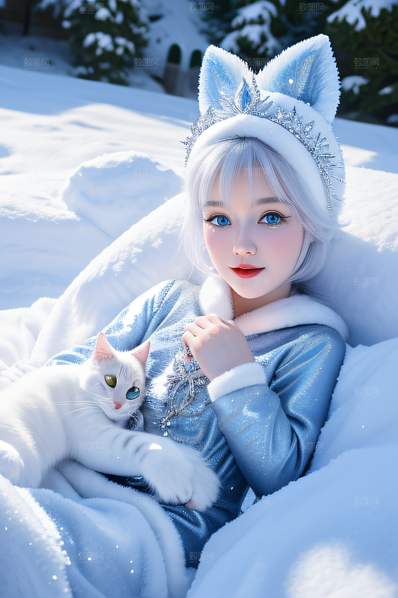 小猫咪扮演皮克斯风格雪后女王可爱模样