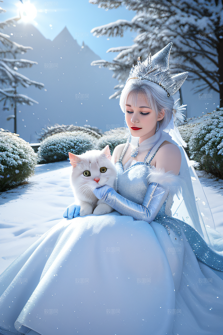 小猫咪扮演皮克斯风格雪后女王可爱模样