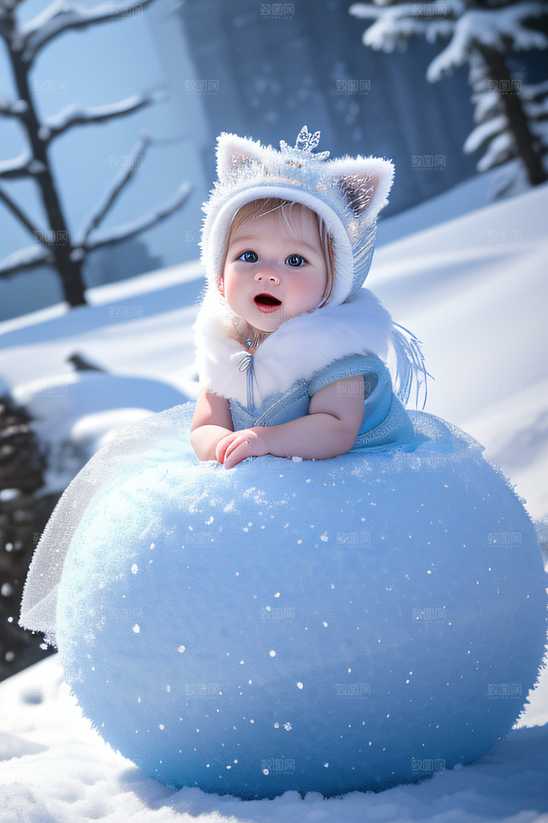 小猫咪扮演皮克斯风格雪后女王可爱模样